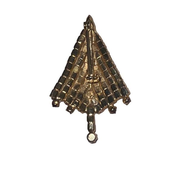 Vintage Mid Century Modern Red Green Rhinestone Christmas Tree Retro Brooch Pin - Picture 3 of 6